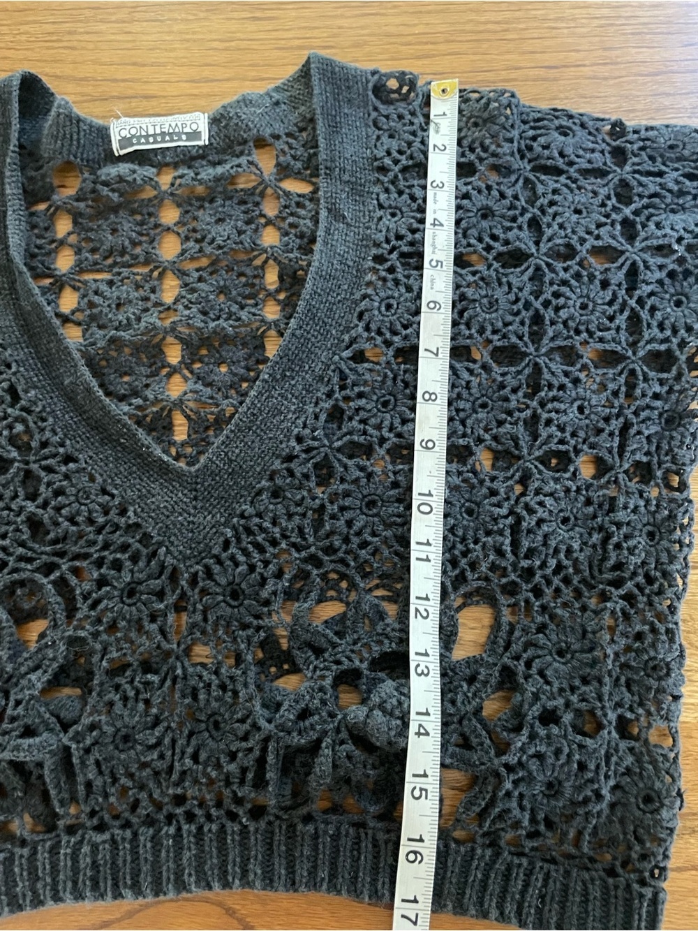 Vintage 90s Hand Knit Crochet Long Sleeve Sweater Top Blouse Black Cottagecore - Picture 9 of 10